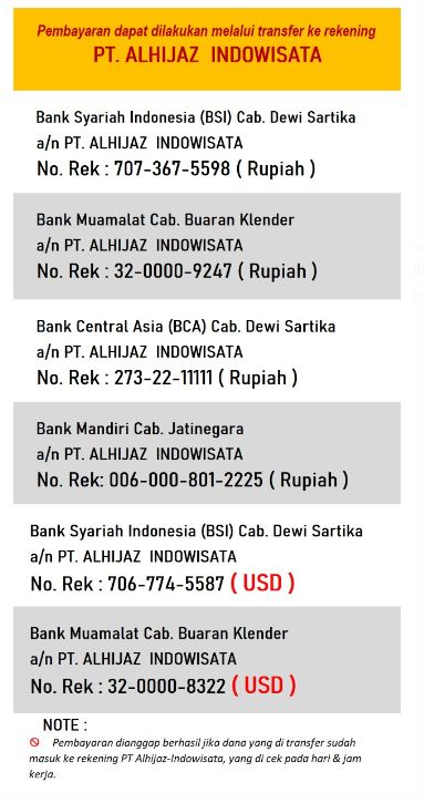 nomor rekening pt alhijaz indowisata